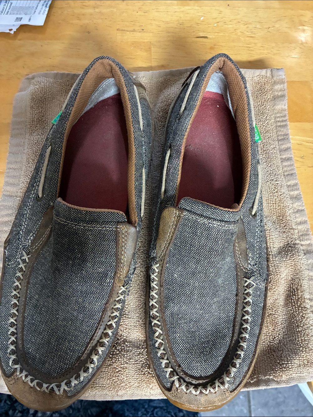 Sanuk Men’s Charcoal Canvas Slip-On Loafers with Brown Trim